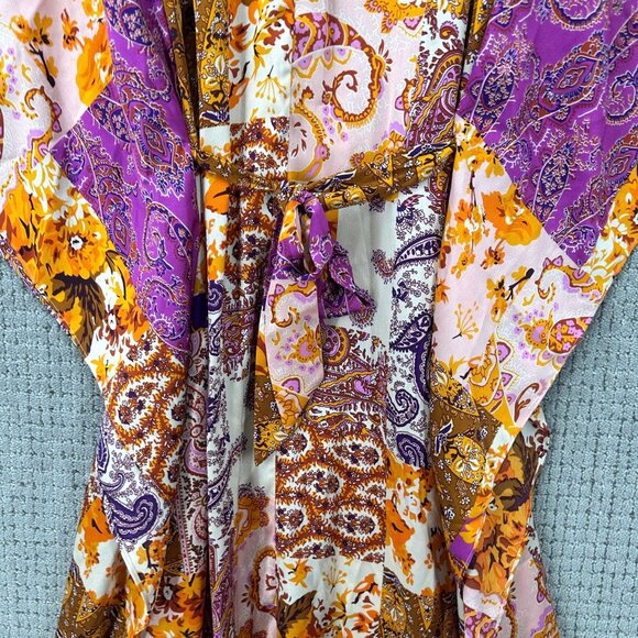 Aakaa Maxi Dress Womens Size S Multicolor Patchwork Kimono Sleeves V-Neck - Picture 5 of 8